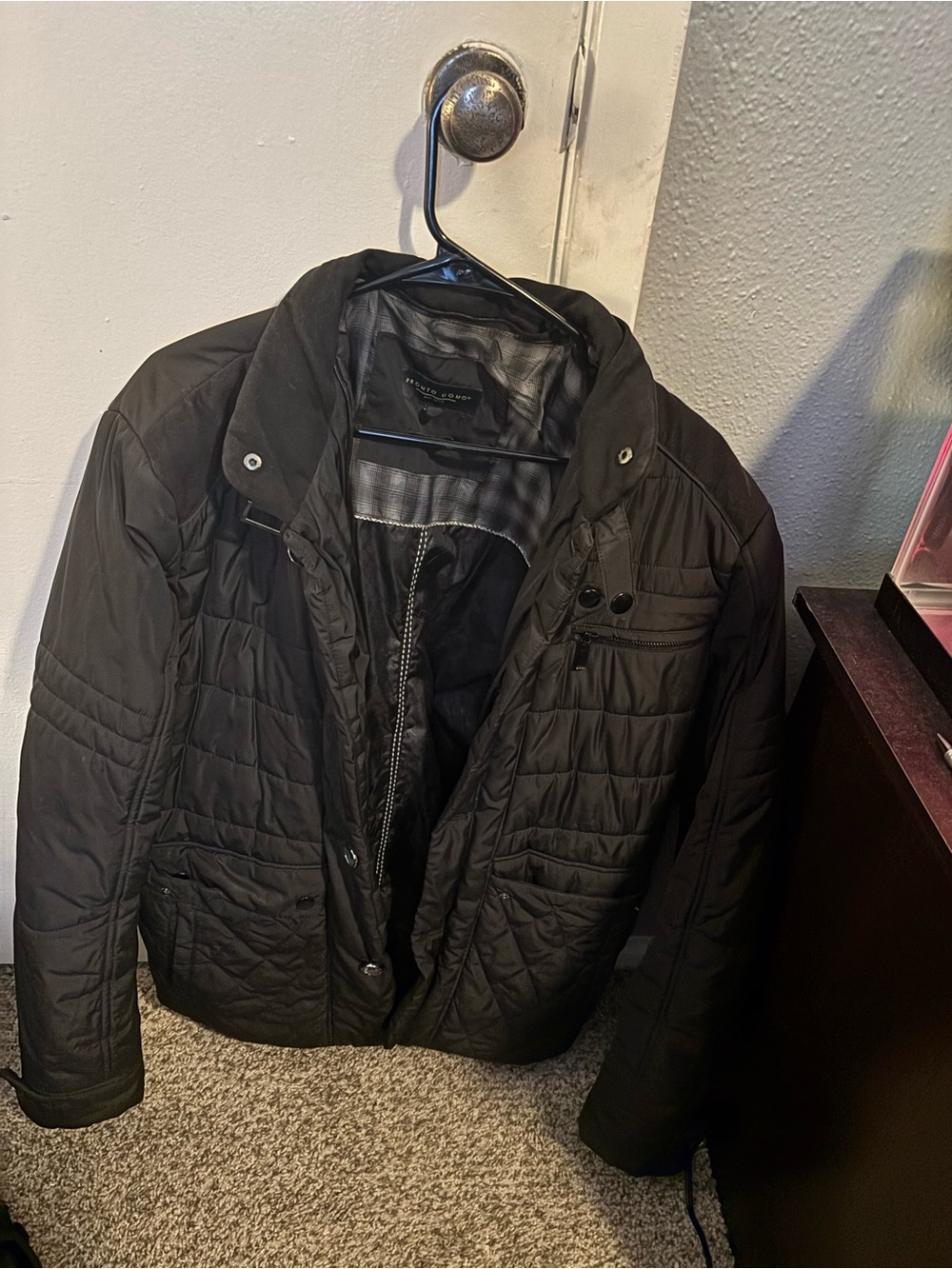 Pronto Uomo Men's Black Quilted Bomber Jacket